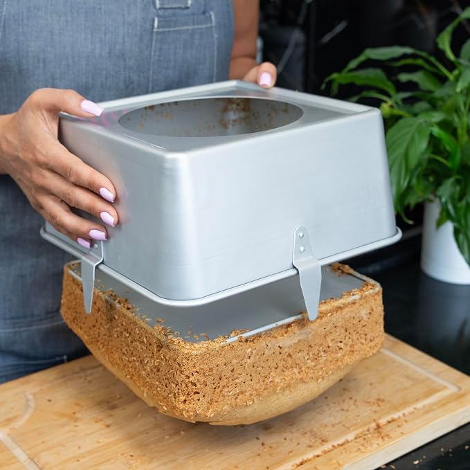 Square Tube Cake Pan, 18 Cup Recipes, 10 Inch Anodized Aluminum Angel Food, Chiffon & Pound Cake Pan, 2-piece system with Removable Bottom and Cooling Feet
