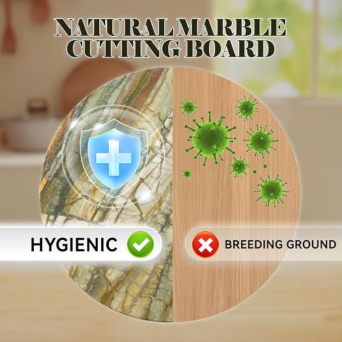 Koville Marble Cutting Board for Kitchen, 16"x16" Inches Round Stone Cutting Board, Marble Tray for Baking Charcuterie Pastry, Serving Tray for Countertop, Large Stone Slab(Pocahodas)