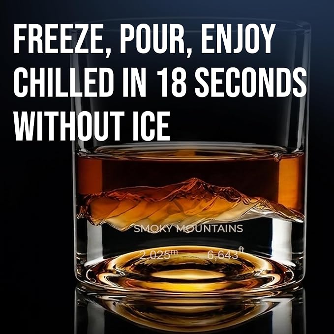 LIITON Smoky Mountain Heavy Crystal Whiskey Glasses Gift Set of 2, Thick Freezable Bourbon Glass 1lb Each, Premium Whiskey Gifts for Men, Frozen Crystal Chills Cocktails, 10 oz