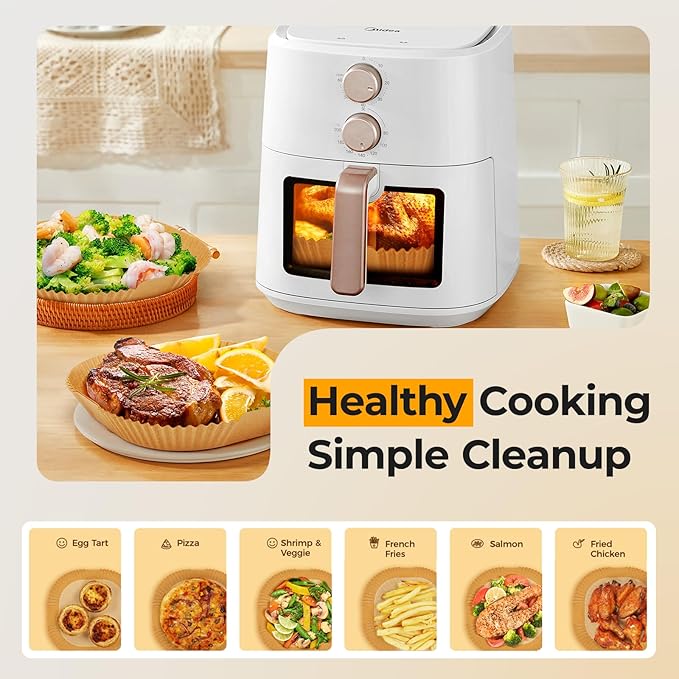 Air Fryer Liners Disposable, 200 PCS Unbleached Parchment Paper Liner for Ninja 141/142/181/182 Air Fryer, Non-Stick & OilProof Baking Paper for 5-8 QT Basket by Vailnd