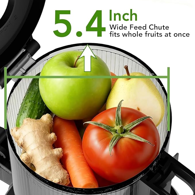 Electactic Cold Press Juicer with Stainless Steel Base, 5.4 Inch Wide Feed Chute, Juicer Machines For Whole Fruits & Vegetables, Slow Masticating High Yield Juice Makers