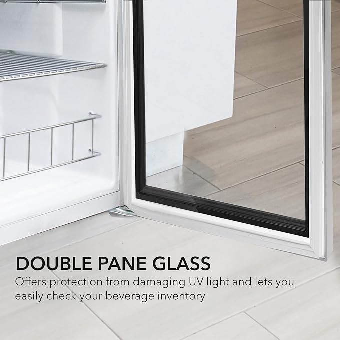 Whynter Beverage Refrigerator with Double-Layer Glass Door, 127-Can 3.1 Cu. Ft. Drink Mini Fridge with Lock, BR-128WS, Stainless Steel