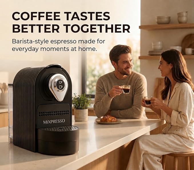 Mixpresso Black Espresso Coffee Machine – Compact 1400W Single Serve Coffee Maker Compatible with Nespresso OriginalLine Capsules, One-Touch Operation, 19-Bar Italian Pump, 27oz Water Tank