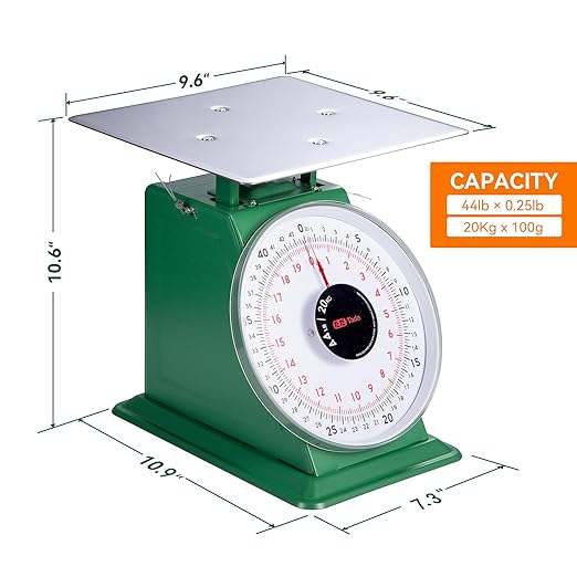 Tada 44lb / 20kg Heavy Duty Portion-Control Mechanical Kitchen and Food Scale Industrial Dial Scale with Stainless Steel Platform