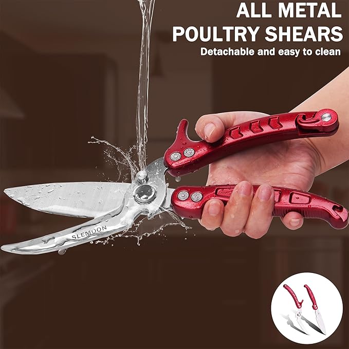 Heavy Duty Poultry Shears Kitchen for Chicken Meat,Multipurpose Kitchen Shears for Food,Herb Scissors with 5 Blades and Cleaning Comb, Cool Kitchen Gadgets Tools 2024 Green,2pcs set,burgundy