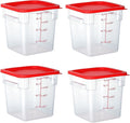 4 Pack 8 Qt Square Polycarbonate Food Storage Containers with Lids | Clear BPA-free PC with lids, side handles, measurement scale and stackable design; for food prep, storage and freezer use.