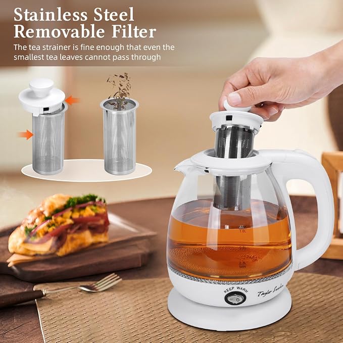 Taylor Swoden Electric Kettle With Tea Infuser, 1L Small Electric Kettle With Keep Warm, LED Light Hot Water Boiler & Heater For Coffee & Tea, Auto Shut-Off & Boil Dry Protection, Bpa Free, White