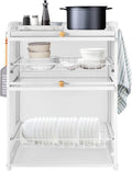 3 Tier Dish Drying Rack，Over Sink Dish Drying Rack with Side Hooks Flipped Cabinet Door Design Pull-Out Drain Tray 22.04Lbs Strong Load-Bearing Capacity Dish Racks for Kitchen Counter