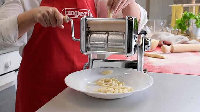 Imperia Mille Gnocchi Pasta Cutter Attachment- Heavy Duty Steel Construction- Machine Accessory cuts Fresh Homemade Gnocchi, Cavatelli & More- Made in Italy, Easy to Use Wooden Roller- Italian Gift