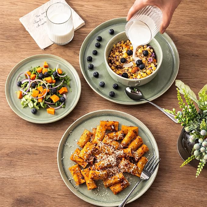 AmorArc Stoneware Dinnerware Sets,Round Reactive Glaze Ceramic Plates and Bowls Set,Highly Scratch Resistant | Dishwasher & Microwave Safe Dishes,Service for 6 (18pc)
