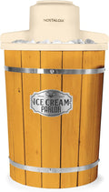 Nostalgia Electric Ice Cream Maker With 6 Qt Capacity - Old Fashioned Ice Cream Machine Makes Frozen Yogurt or Gelato in Minutes- Vintage Wooden Style Ice Cream Maker with Aluminum Canister
