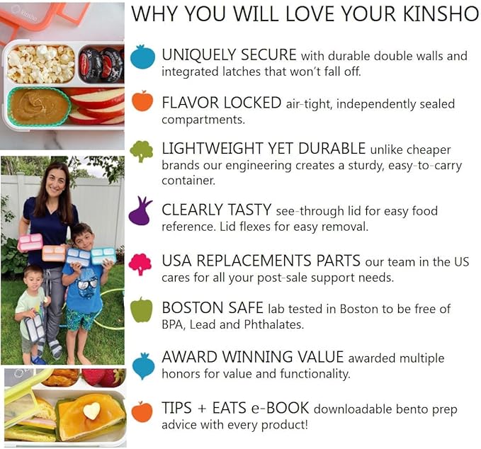 kinsho Bento Lunch Box for Kids Women Adults Girls School Work | Snack Containers for Toddlers Tweens | 4 Divided Sections for Portion Control includes Utensils BPA Free | Purple