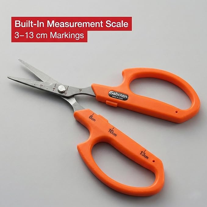 Saboten Stainless Steel Straight Blade Trimming Scissors Orange PT-12 160mm Precision Gardening Bonsai and Floral Shears Made in Japan