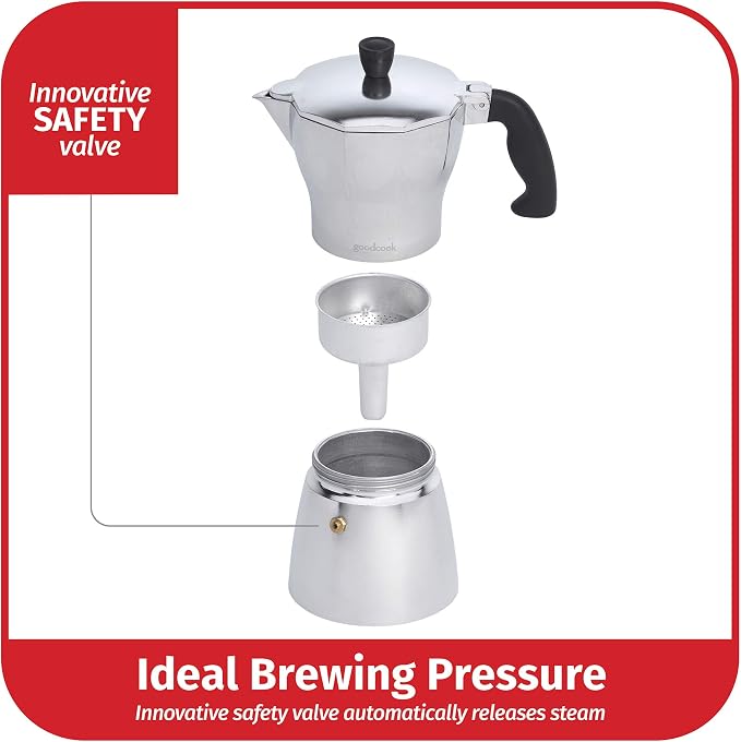 Goodcook Koffe 6-Cup Aluminum Stovetop Moka Pot Espresso Maker