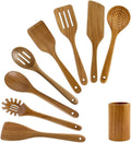 9 Pack Best Wooden Spoons Non Toxic Cooking Utensil Set with Utensils Holder Kitchen Slotted Turner Spatula Set Acacia Wood Utensils for Cooking Spoon Scraper Spurtle Bamboo Flat Egg Flipper Spatulas