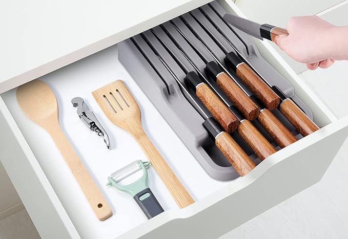 Expandable Cutlery Tray Kitchen Drawer Organizer and In-Drawer Knife Holder