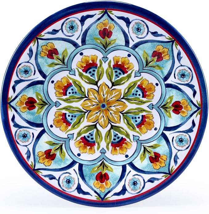 Melamine Dinnerware Sets, 12Pcs Durable Plates and Bowls for 4, Lightweight Dishes Dinnerware Sets for Indoor and Outdoor Use, Dishwasher Safe BPA free (Retro Style)