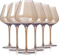 Physkoa Mocha Mousse Color Wine Glasses Set 6-18oz Long Stem Smokey Gray Wine Glasses-Hand Blown Mocha Stemware for Home Decro Pary