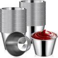 Potchen 24 Pieces 2.5 oz Metal Ramekins Sauce Cups Stainless Steel Condiment Cups Round Dipping Containers for Vinegar Butter Ice for Kitchen Restaurant Catering Camping BBQ Party