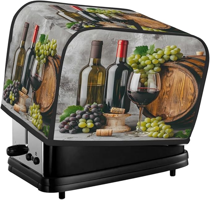 Retro Red Wine Fruit 4 Slice Toaster Cover Dust And Fingerprint Bread Maker Cover Bakeware Protector Washable Appliance Covers Kitchen Accessories For Home Kitchen Women Gift