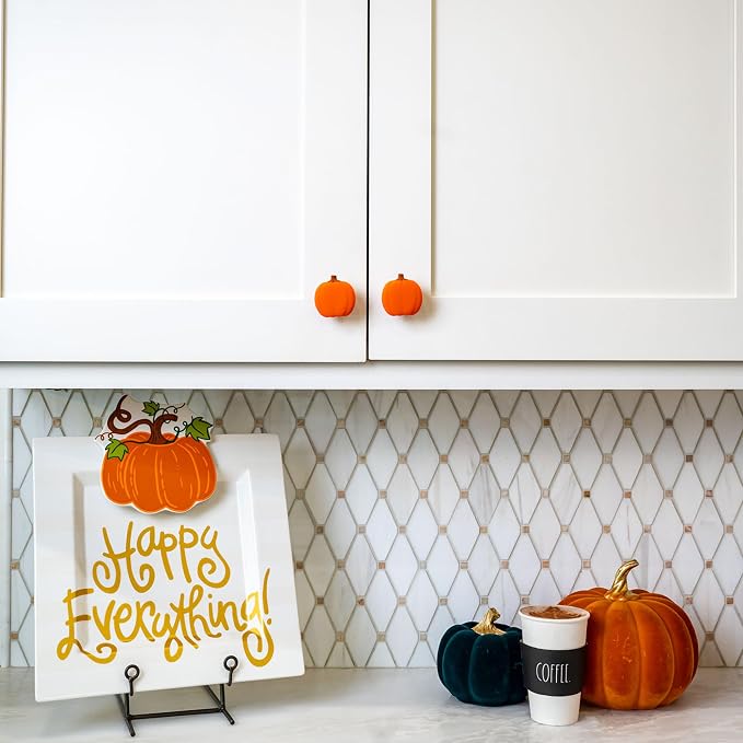 Knobēz: Decorative Knob Covers - Pumpkin - 12pk - Stretch Over Hardware Decorations, Cozy Seasonal Autumn Colors, Kitchen-Bathroom-Dressers-Home