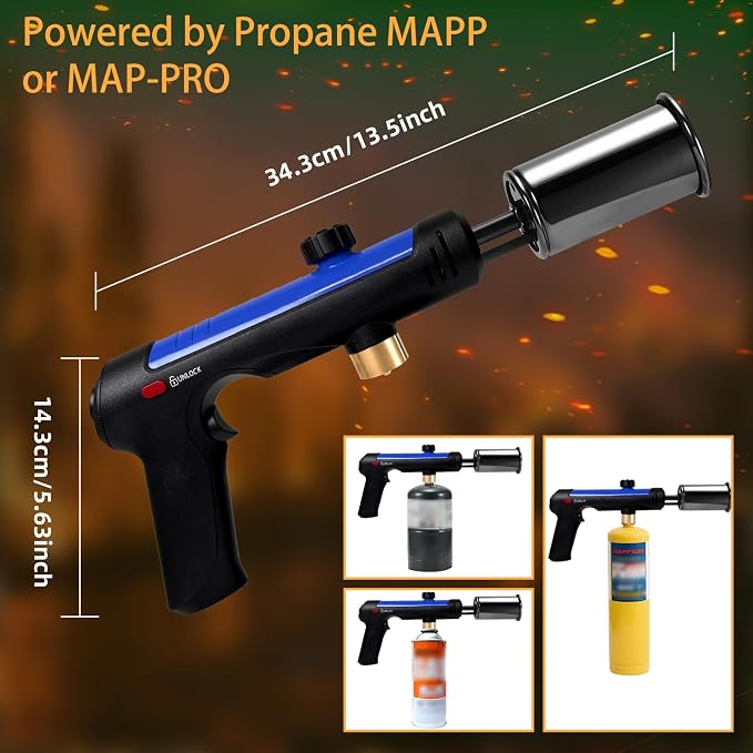 Powerful Propane Torch with One-Touch Max Fire, Adjustable Kitchen Torch with Safety Lock, Flamethrower, Blow Torch Gun for Grill, BBQ, Sous Vide, Campfire Starter (Tank Not Included)
