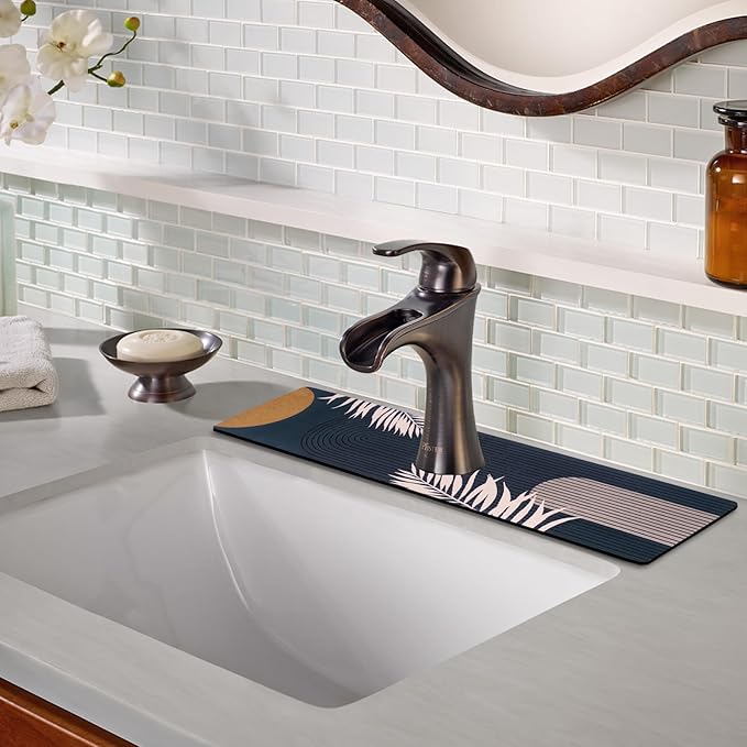 Sink Faucet Absorbing Mat, 2 Pack Drying Mat Around Faucet Sink Splash Guard Behind Faucet Sinkmat For Kitchen Bathroom Island Rv 24 * 5.5 Inch (60 * 14 cm)