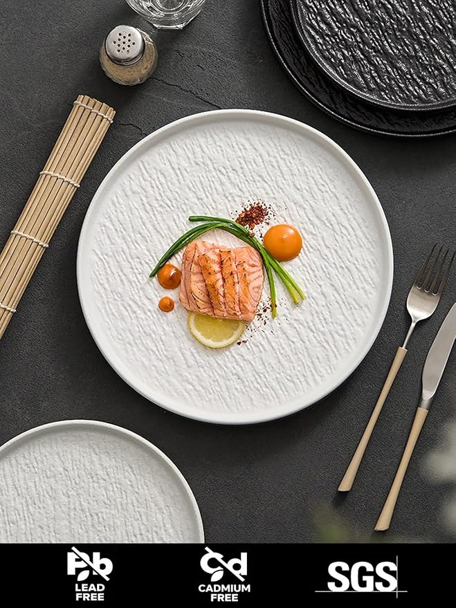 Ceramic Dinnerware set for 4 Matte White, 16 pcs, Dish set for 4 | Kitchen Plates and Bowls Set Porcelain, Rock-Textured Dishware Sets Stoneware Dinner Plates Sets Platos de Cocina Vajilla