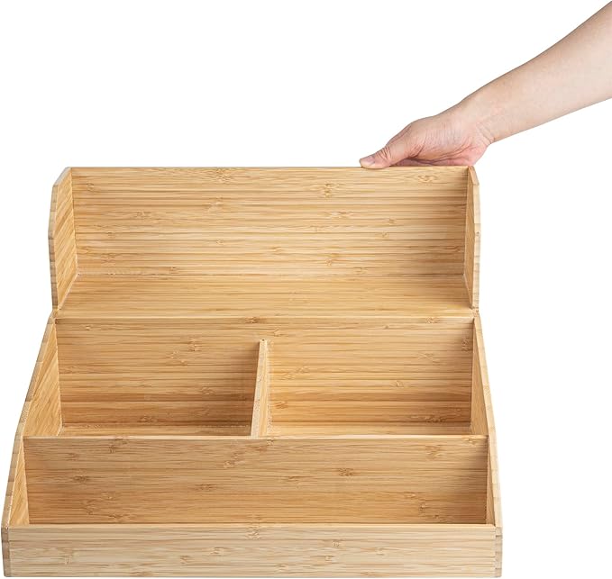 Restaurantware-15 x 14.25 x 9.25 Inch Coffee Condiment Organizer, 1 Countertop Tea Station Organizer - 3 Shelf, Heavy-Duty, Bamboo Coffee Bar Holder, For Breakrooms, Offices, or Homes,