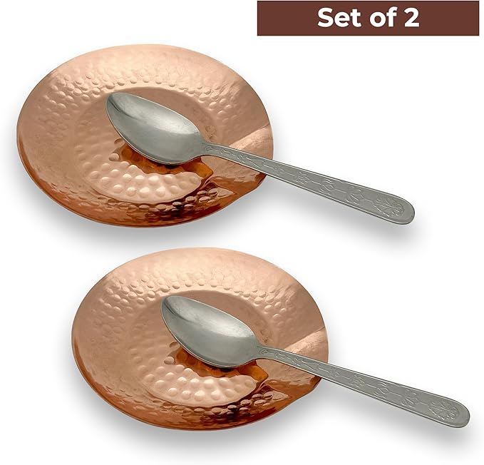 Copper Spoon Rest for Stove Top - Pack of 2 Hammered Copper Utensil Holder & Kitchen Accessories - Farmhouse Rustic Utensil Holder for Countertop - Act as Coffee Bean Tray, Jewelry Dish