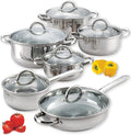 Cook N Home Kitchen Cookware Sets, 12-Piece Basic Stainless Steel Pots and Pans, Silver | Stay-Cool Handle, Induction Compatible, Dishwasher and Oven Safe