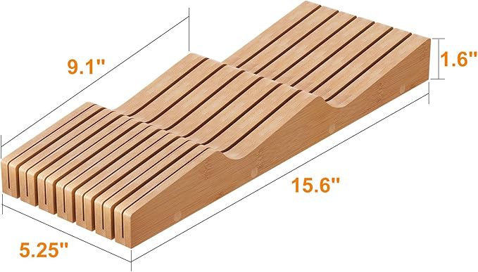 In-Drawer Knife Block Organizer - Bamboo Wood Drawer Knife Organizer-Protecting Knife Organizer Block (Not Included) (Natural, 13 Knives Dock)
