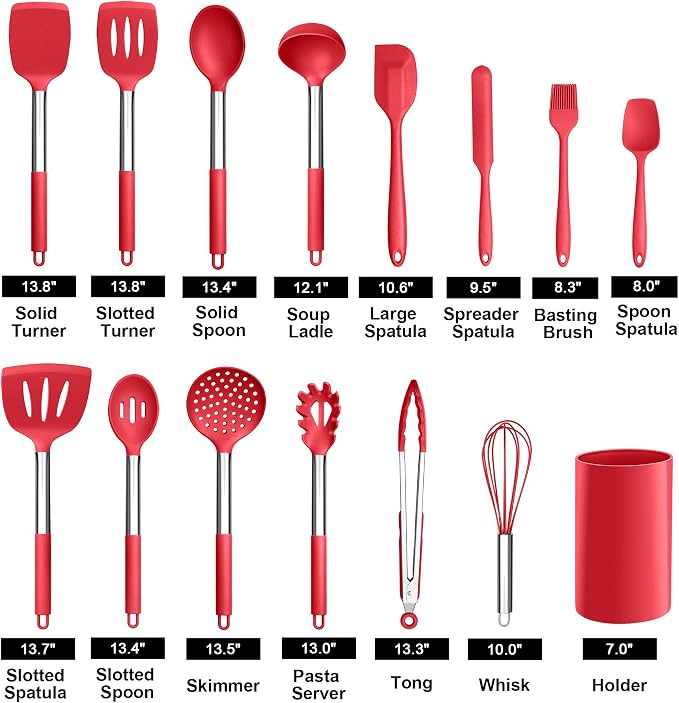 LIANYU 3 Pack Loaf Pans for Baking Bread and 15-Piece Cooking Kitchen Utensils Set with Holder, 9x5 Inch Bread Pan with Silicone Kitchen Tools Stainless Steel Handle