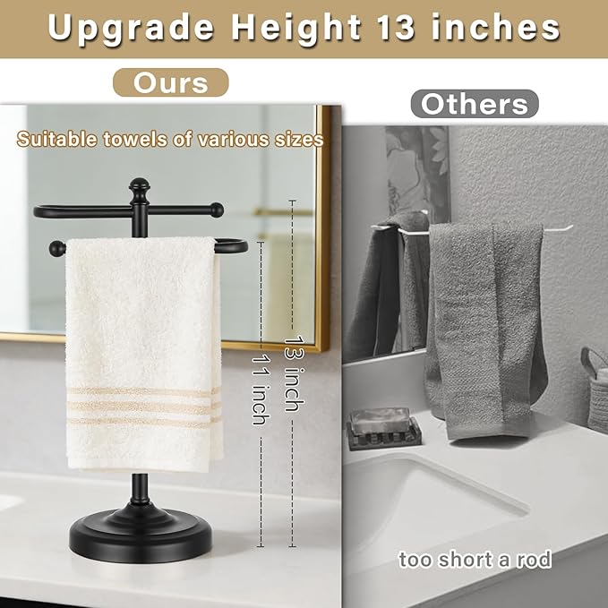 Hand Towel Stand,304 Stainless Steel Hand Towel Holder for Bathroom Kitchen Counter，14.5 Inch S-Shape Weighted Base Standing Hand Towel Rack Bar Holds 2 Towels (Black)