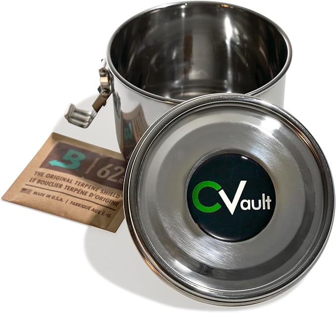 CVAULT Medium 1 oz Storage Container | Air Tight & Light Resistant | Food Grade Stainless Steel | Includes 62% RH 8-gram Pack