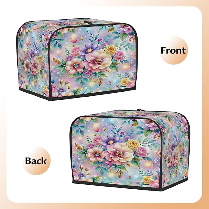 Flower Spring Rainbow Toaster Cover 2 Slice Dust and Fingerprint Protection Toaster Bread Maker Covers Washable Kitchen Small Appliance Covers for Kitchen Accessories Decor Bakeware Women Gift