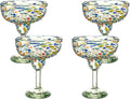 Confetti Dots Hand Blown Margarita Glasses Set of 4 – Colorful Mexican Glassware – 14 oz Recycled Glass Margarita Glass – Hand blown Mexican Drinking Glasses for Cocktails & Tequila