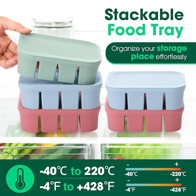Mimorou 3 Pack Baby Food Freezer Tray with Lids 2.8 oz x 12 Cups Silicone Baby Food Storage Container Ice Cube Freezer Molds for Homemade Vegetable Fruit Purees Snack(12 Cups,Green, Blue, Red)