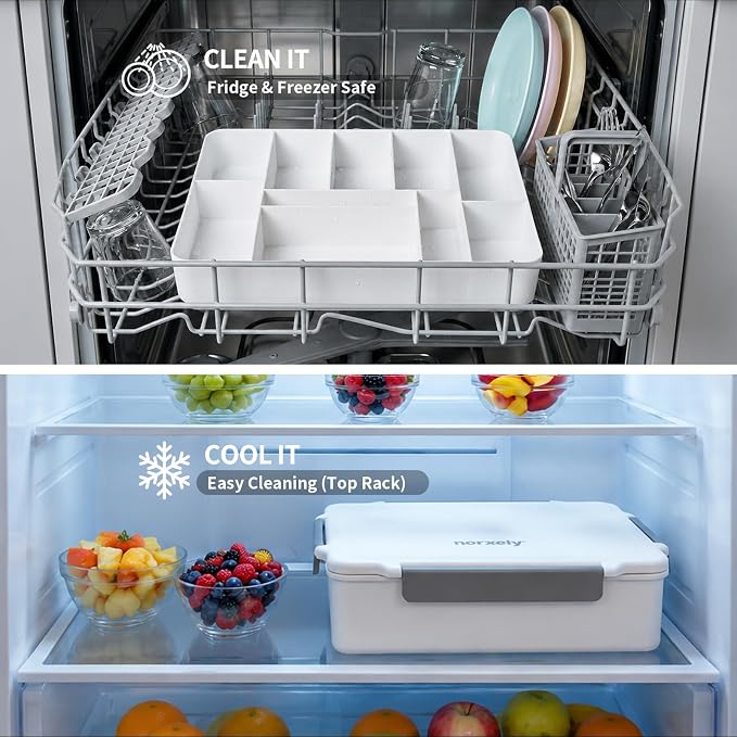 Snackle Box Container with Ice Pack, Reinforced Latches & Large Capacity, Travel Snack Box, Charcuterie Board with Lid, Divided Veggie Tray for Road Trips Picnic Boat Beach White