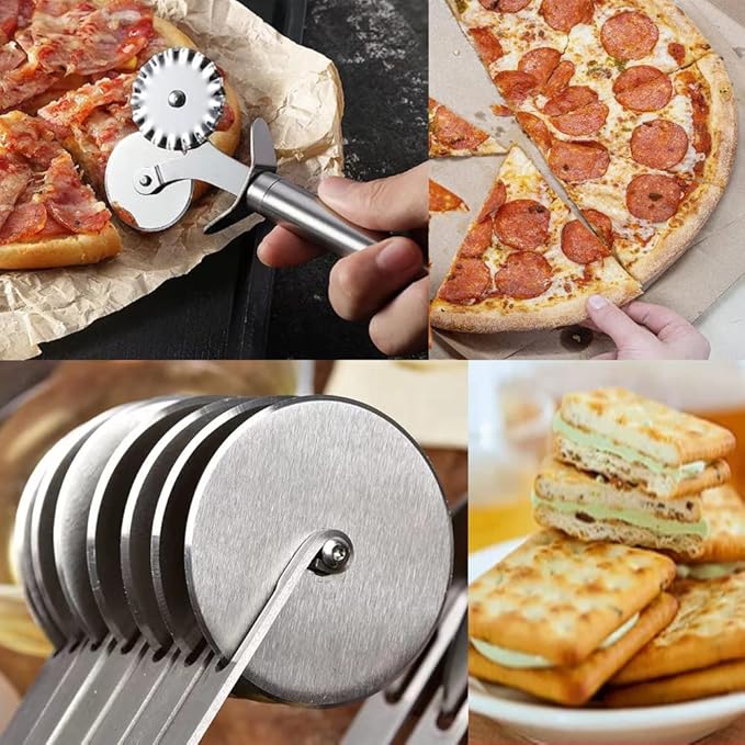 7 Wheel Pastry Cutter Pizza Cutter with Stainless Steel Double Cutter Multi-Round Pastry Knife,Pasta Making Tool with Adjustable Dough Cutter,For Brownie, Noodle Cutter, Pie Lettuce