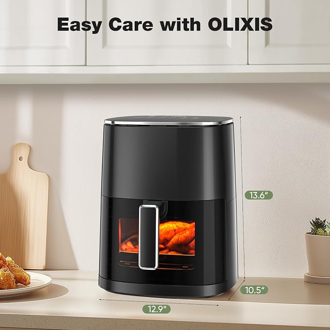 OLIXIS Air Fryer 6 Quart with Window Square Airfryer 12-in-1 Air Frys, Roast, Reheat, Dehydrate, Bake, Steam, Fries, Custard, Chicken, Wings, Sea Food, Vegetabels,400F, White
