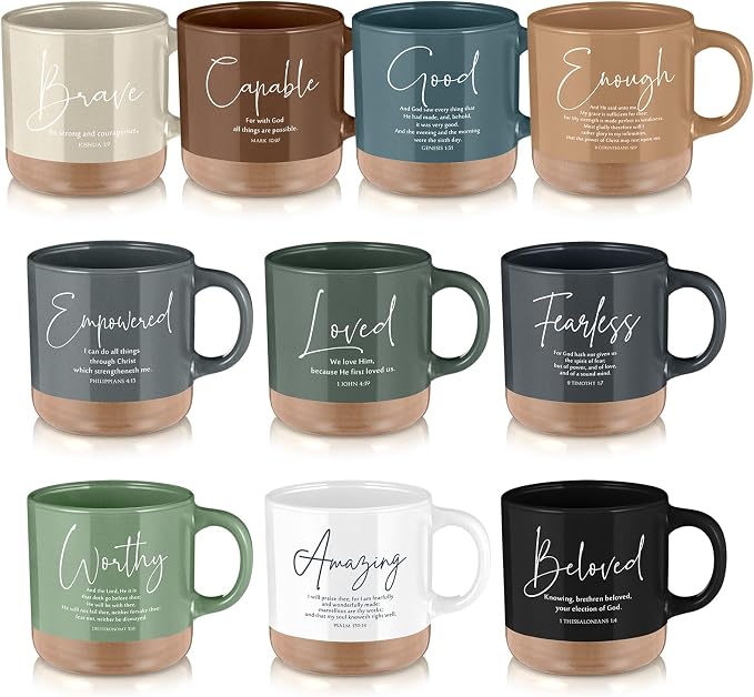 Didaey Christian Mug Bulk Fathers Day Church Gift Inspirational Bible Verse Coffee Mug 13 oz Religious Ceramic Cup for Women Bible Study Group Sunday School Teacher(10 Pcs,Morandi Color,Morandi Style)