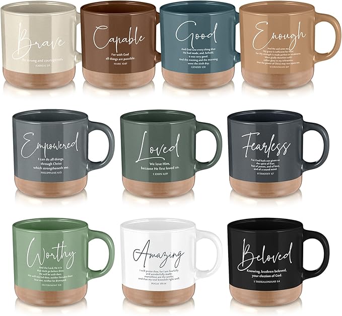 Didaey Christian Mug Bulk Fathers Day Church Gift Inspirational Bible Verse Coffee Mug 13 oz Religious Ceramic Cup for Women Bible Study Group Sunday School Teacher(20 Pcs,Morandi Color,Morandi Style)