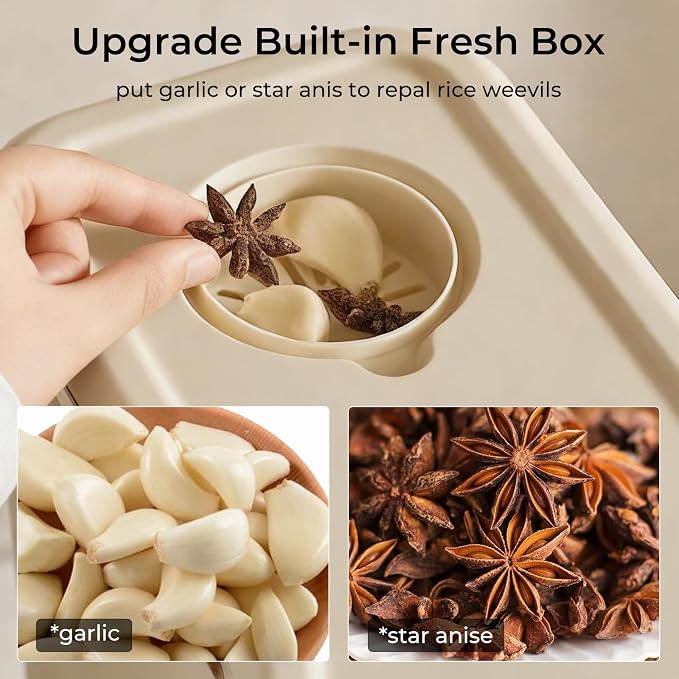 UFORU Rice Dispenser, Rice Storage Container with Measuring Cup for Kitchen Pantry Household, Cereal Dry Food Storage Containers Airtight, Sealed Moisture Proof (Brown 22 Lbs)