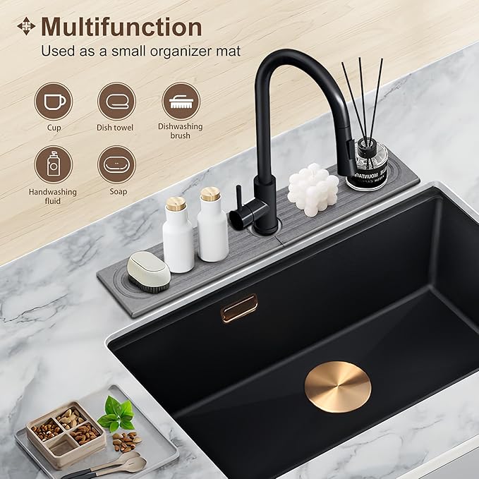 Faucet Mat for Kitchen Sink Diatomite Fast Drying Stone Sink Tray Absorbent Mat Faucet Splash Guard for Kitchen Sink and Bathroom Counter