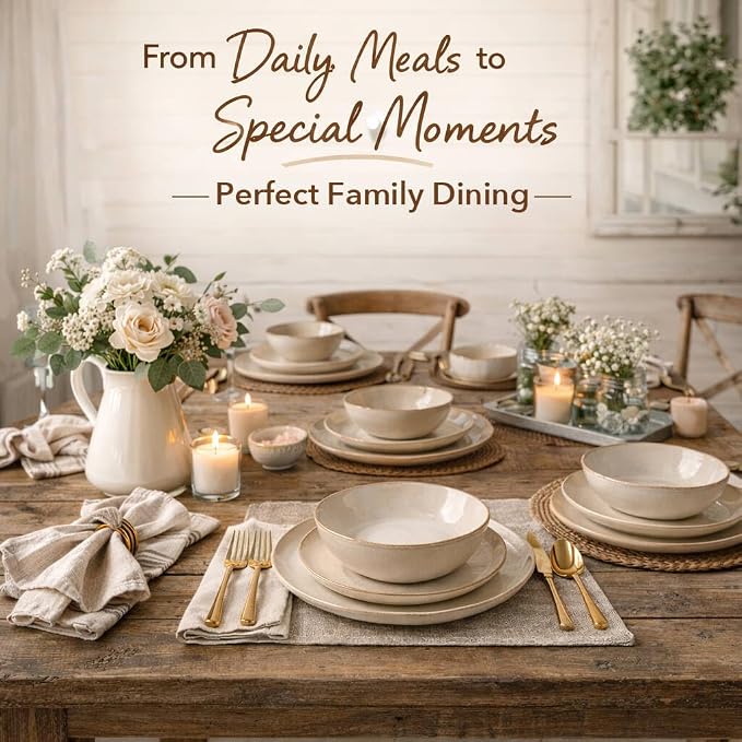 AmorArc Ceramic Dinnerware Sets,Handmade Reactive Glaze Stoneware Plates and Bowls Sets,Highly Scratch Resistant | Dishwasher & Microwave Safe Dishes Set,Service for 4 (12pc)