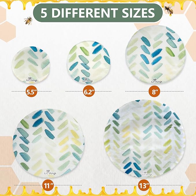 Beeswax Bowl Covers Set of 5 (XS–XL) – Reusable Elastic Food Covers for Bowls – Organic Cotton with Beeswax, Washable & Plastic-Free | Li’l Things – Paintbrush