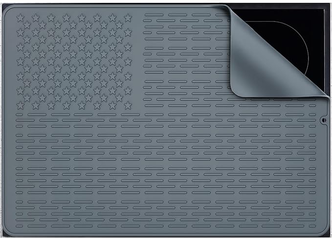 AWINNER Silicone Electric Stove Cover Mat,Ceramic Stove Heat Resistant Glass Cooktop Flat RV Range Stovetop top Protector,XL Dish Drying Mats for Kitchen Stars Stripes Design (Silicone Gray, 28"x20")