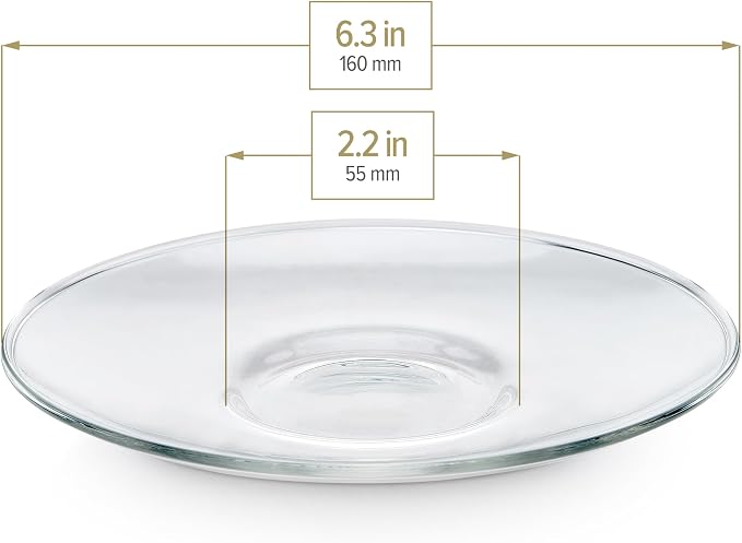 Teabloom Clear Glass Saucers Set of 6 – 6.3 Inch Borosilicate Glass Cup Saucers – Dishwasher Safe – Fits Standard Tea Cups & Mugs – Small Serving Dish for Desserts & Fruits