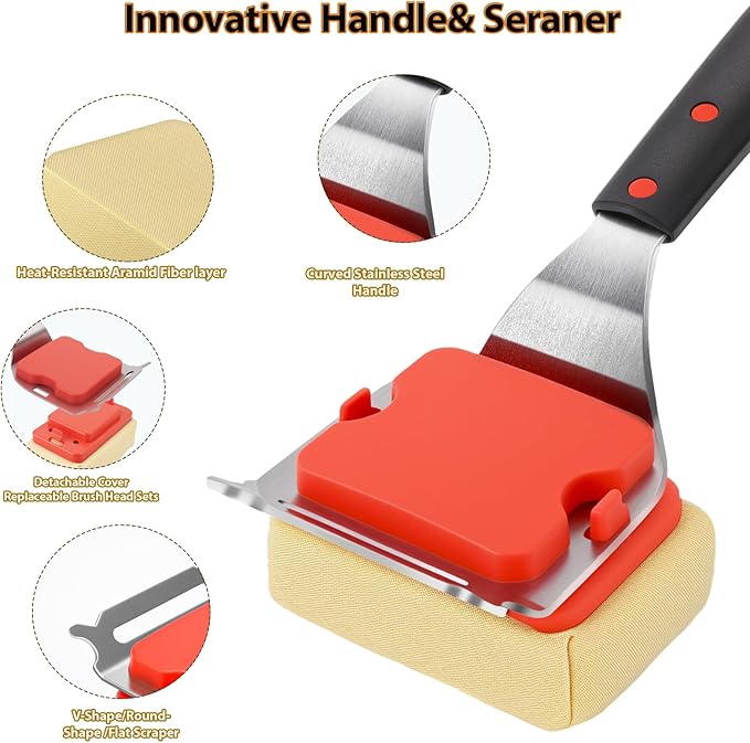 Grill Brush Bristle Free,BBQ Grill Brushes and Scraper for Outdoor Grill Steam Cleaner for Cast Iron/Stainless Steel Grates Safe Barbecue Cleaner Brush with Replaceable Cleaning Head